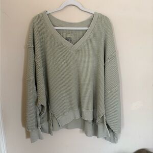 American Eagle Waffle Knit Green Long Sleeve